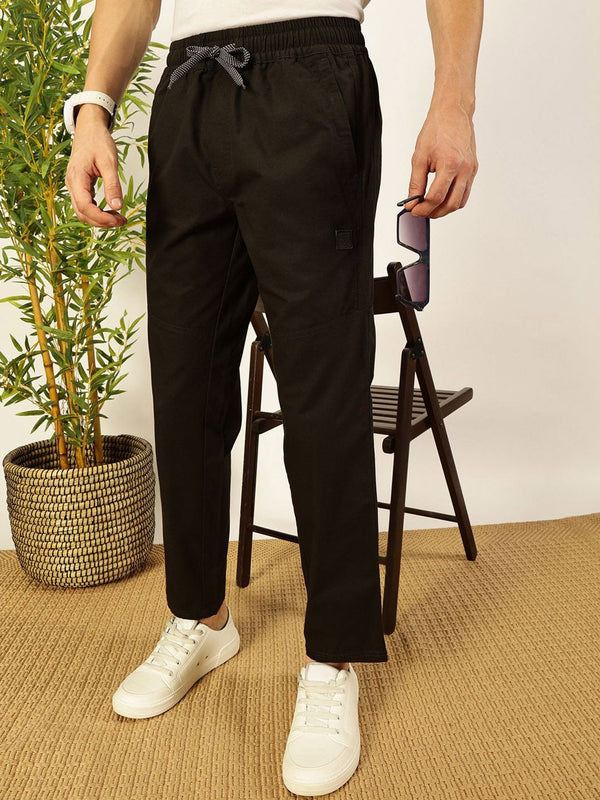 Olive Smart Pleated Mid-Rise Regular Fit Cotton Joggers For Men