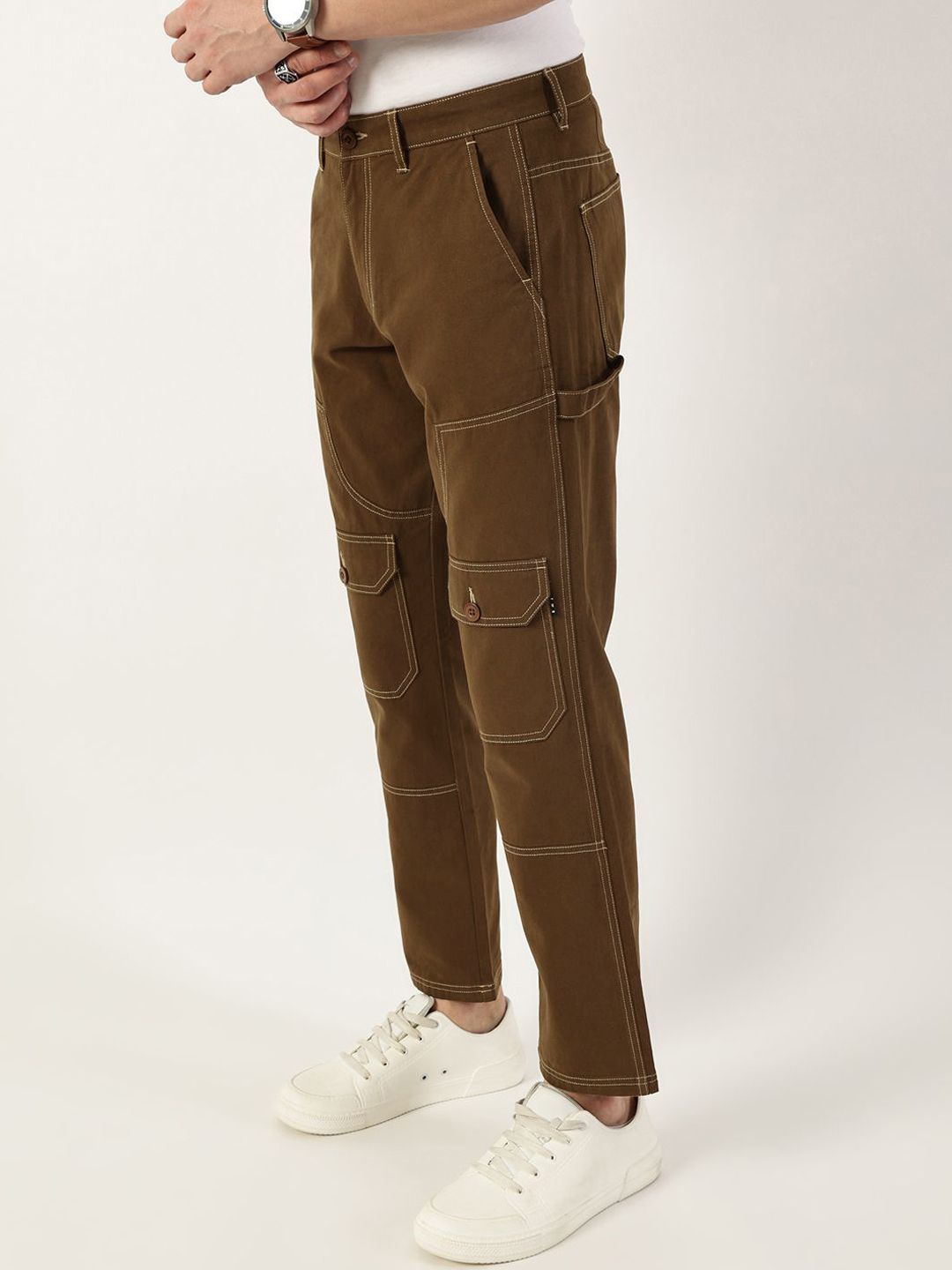 Brown Smart Regular Fit Mid-Rise Solid Cotton Woven Trouser for Men