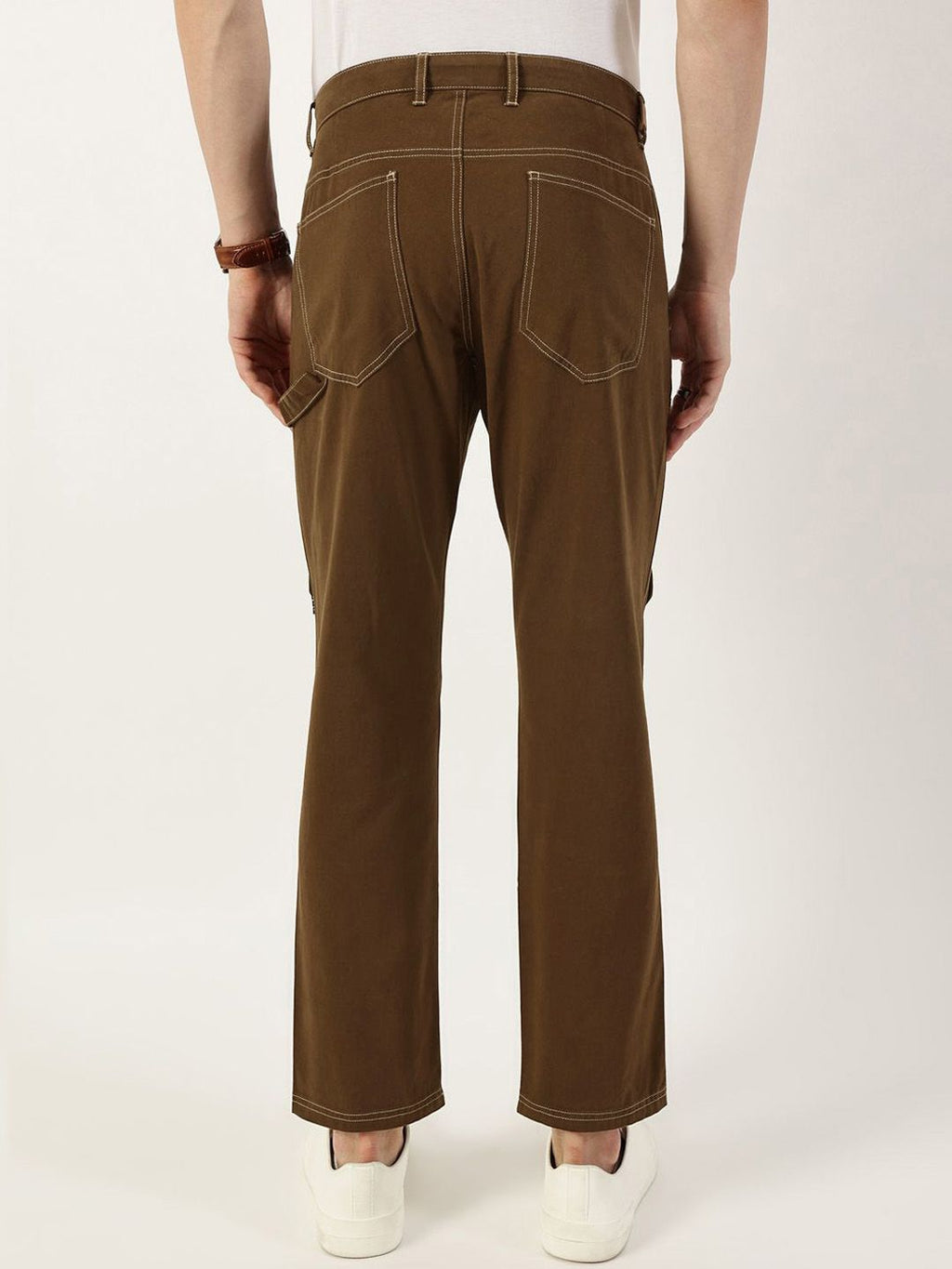 Brown Smart Regular Fit Mid-Rise Solid Cotton Woven Trouser for Men