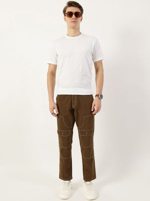 Brown Smart Regular Fit Mid-Rise Solid Cotton Woven Trouser for Men