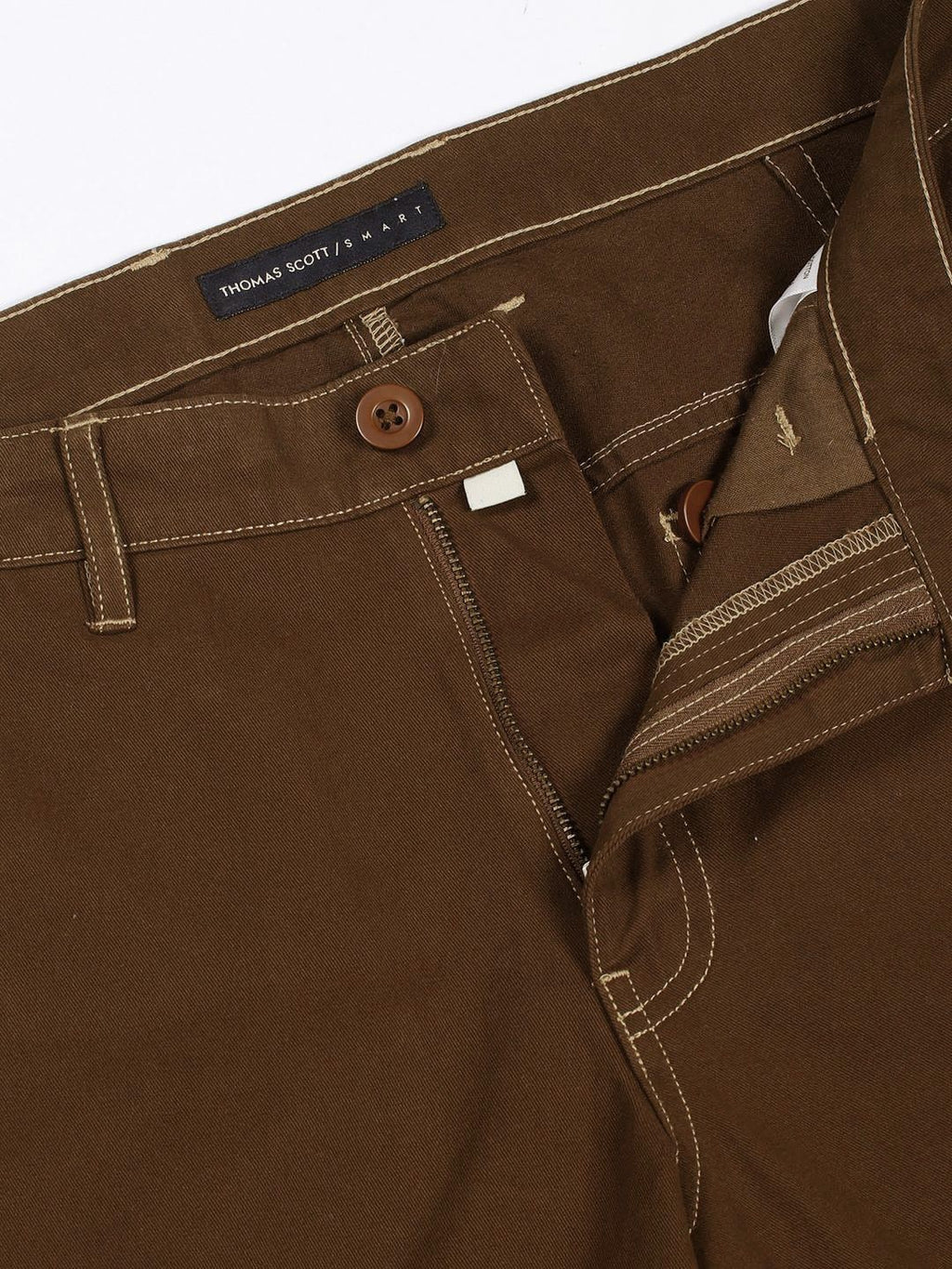 Brown Smart Regular Fit Mid-Rise Solid Cotton Woven Trouser for Men