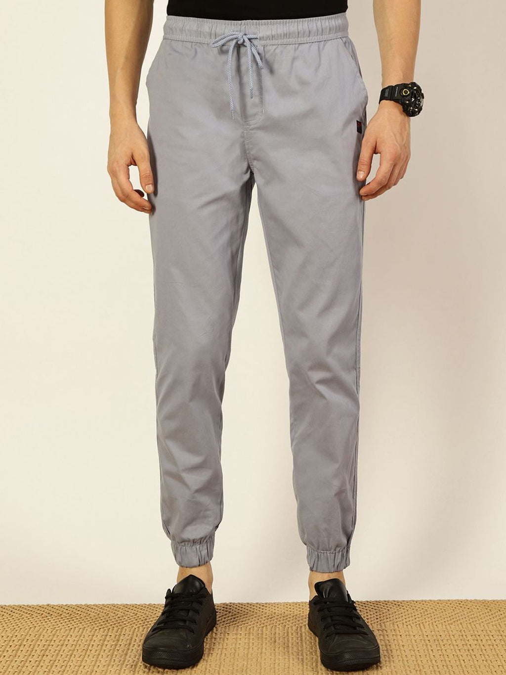 Light Blue Smart Slim Fit Easy Wash Joggers For Men