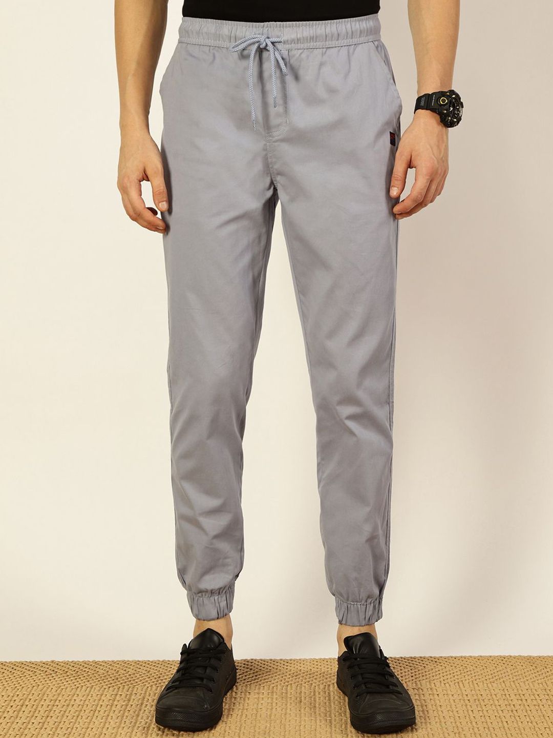Light Blue Smart Slim Fit Easy Wash Joggers For Men