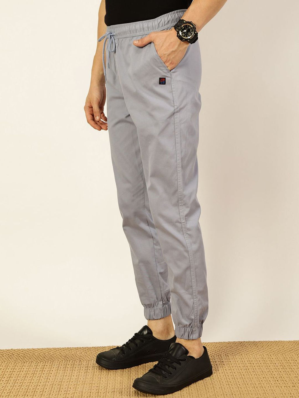 Light Blue Smart Slim Fit Easy Wash Joggers For Men