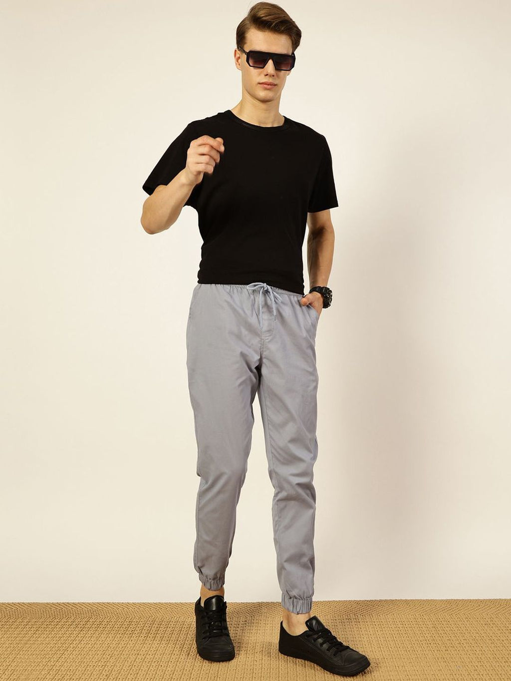 Light Blue Smart Slim Fit Easy Wash Joggers For Men