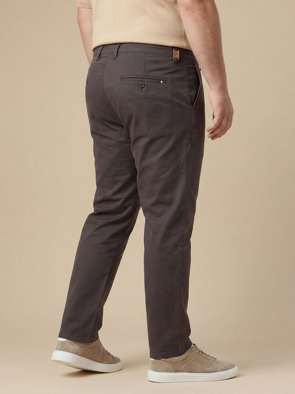 Charcoal Plus Size Regular Fit Mid-Rise Solid Cotton Woven Chinos Trouser For Men