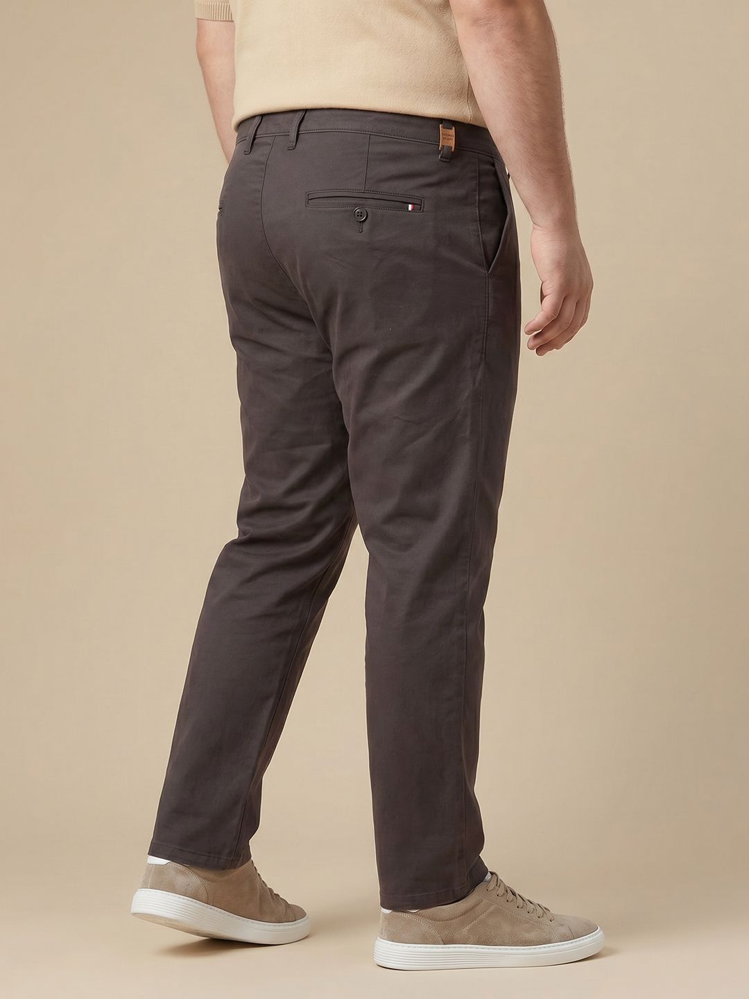 Charcoal Plus Size Regular Fit Mid-Rise Solid Cotton Woven Chinos Trouser For Men