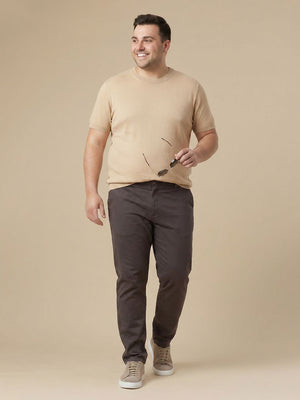 Charcoal Plus Size Regular Fit Mid-Rise Solid Cotton Woven Chinos Trouser For Men