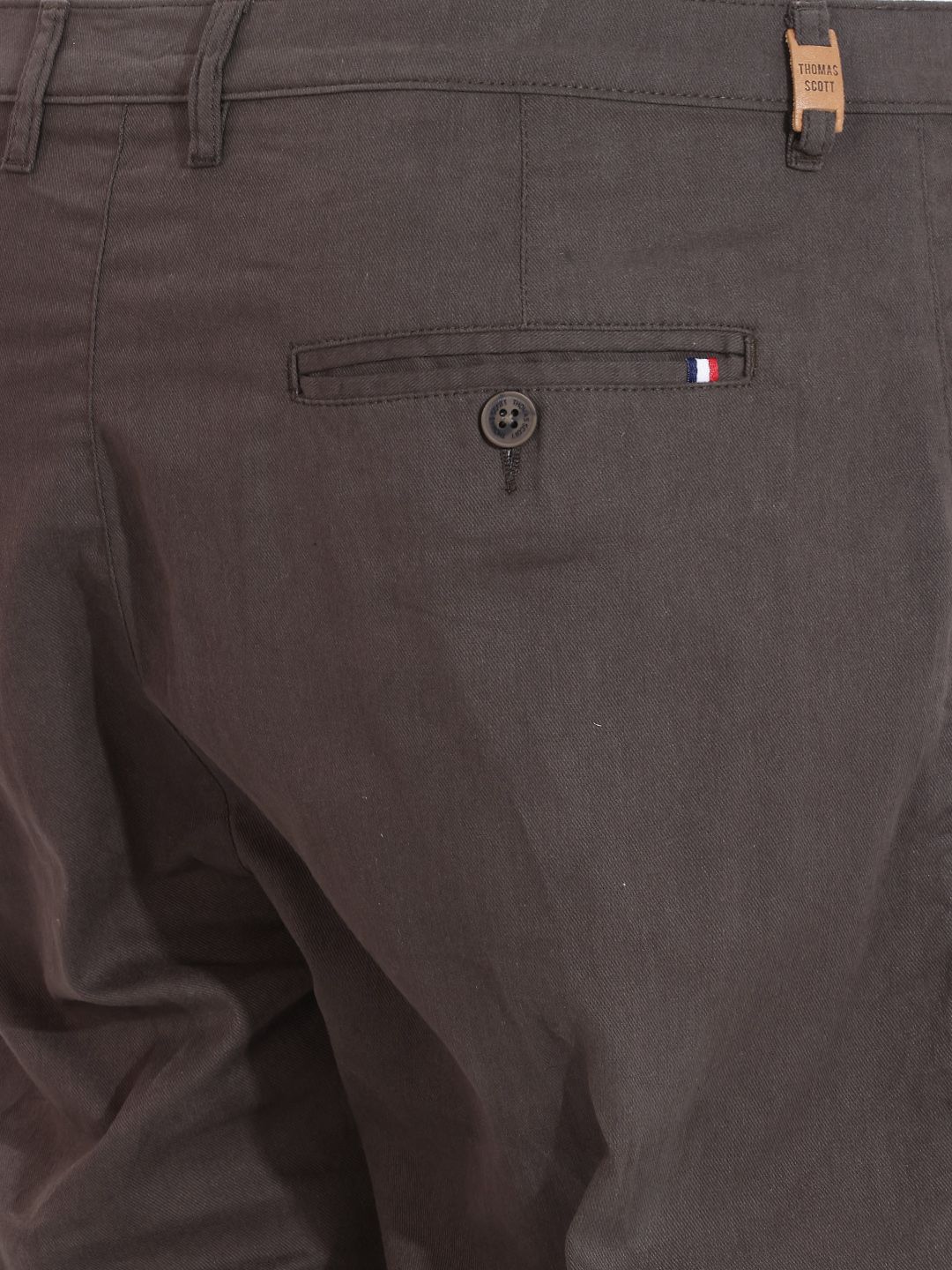 Charcoal Plus Size Regular Fit Mid-Rise Solid Cotton Woven Chinos Trouser For Men