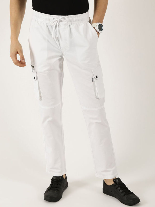 White Pure Cotton Smart Mid-Rise Straight Fit Easy Wash Cargos