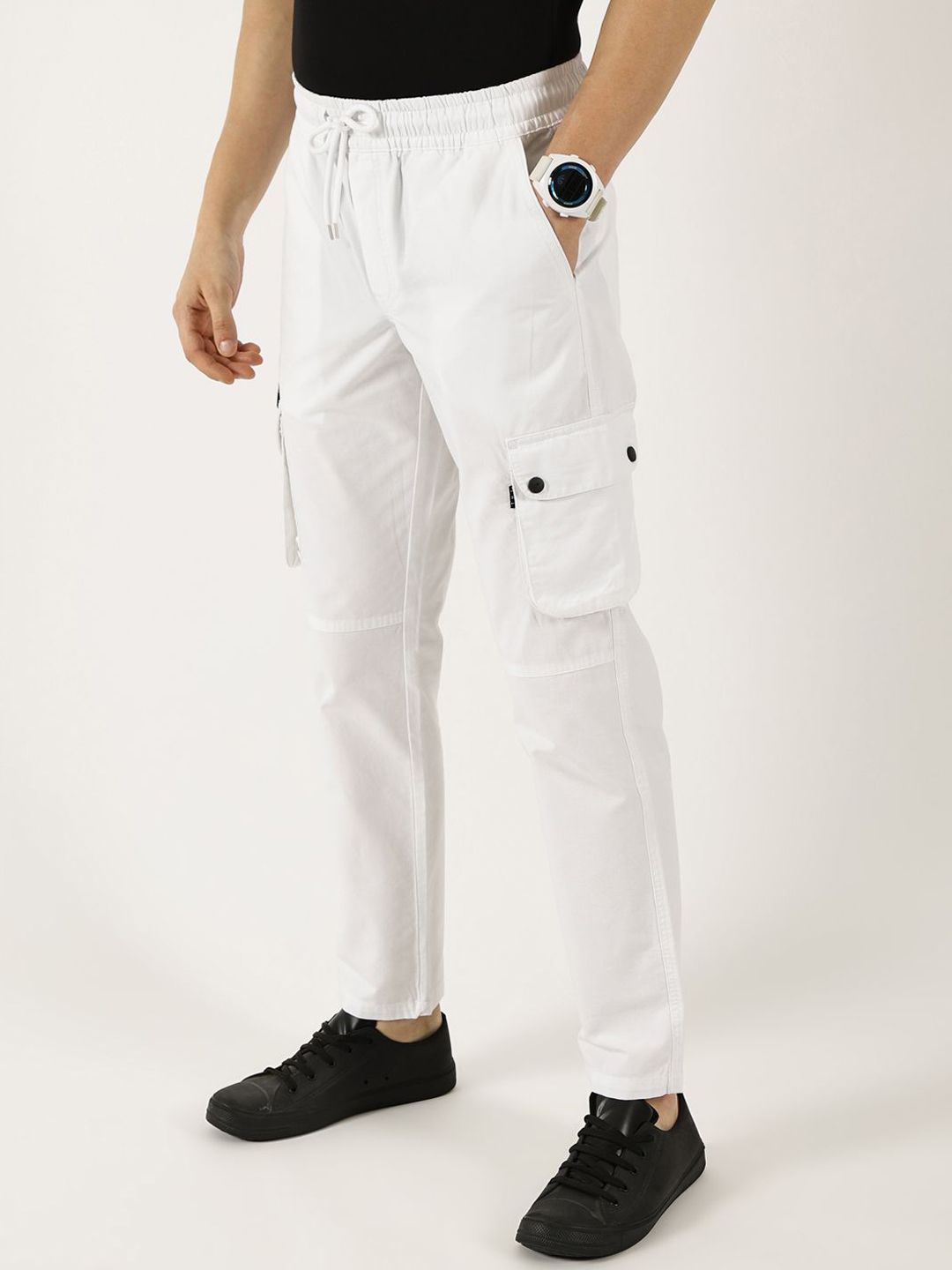 White Pure Cotton Smart Mid-Rise Straight Fit Easy Wash Cargos
