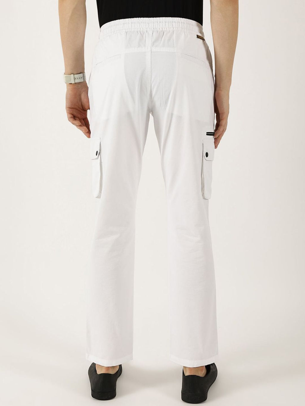 White Pure Cotton Smart Mid-Rise Straight Fit Easy Wash Cargos