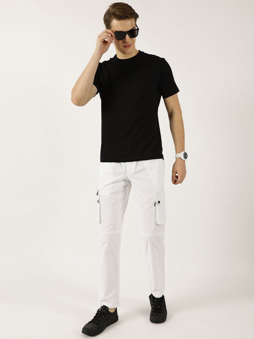 White Pure Cotton Smart Mid-Rise Straight Fit Easy Wash Cargos