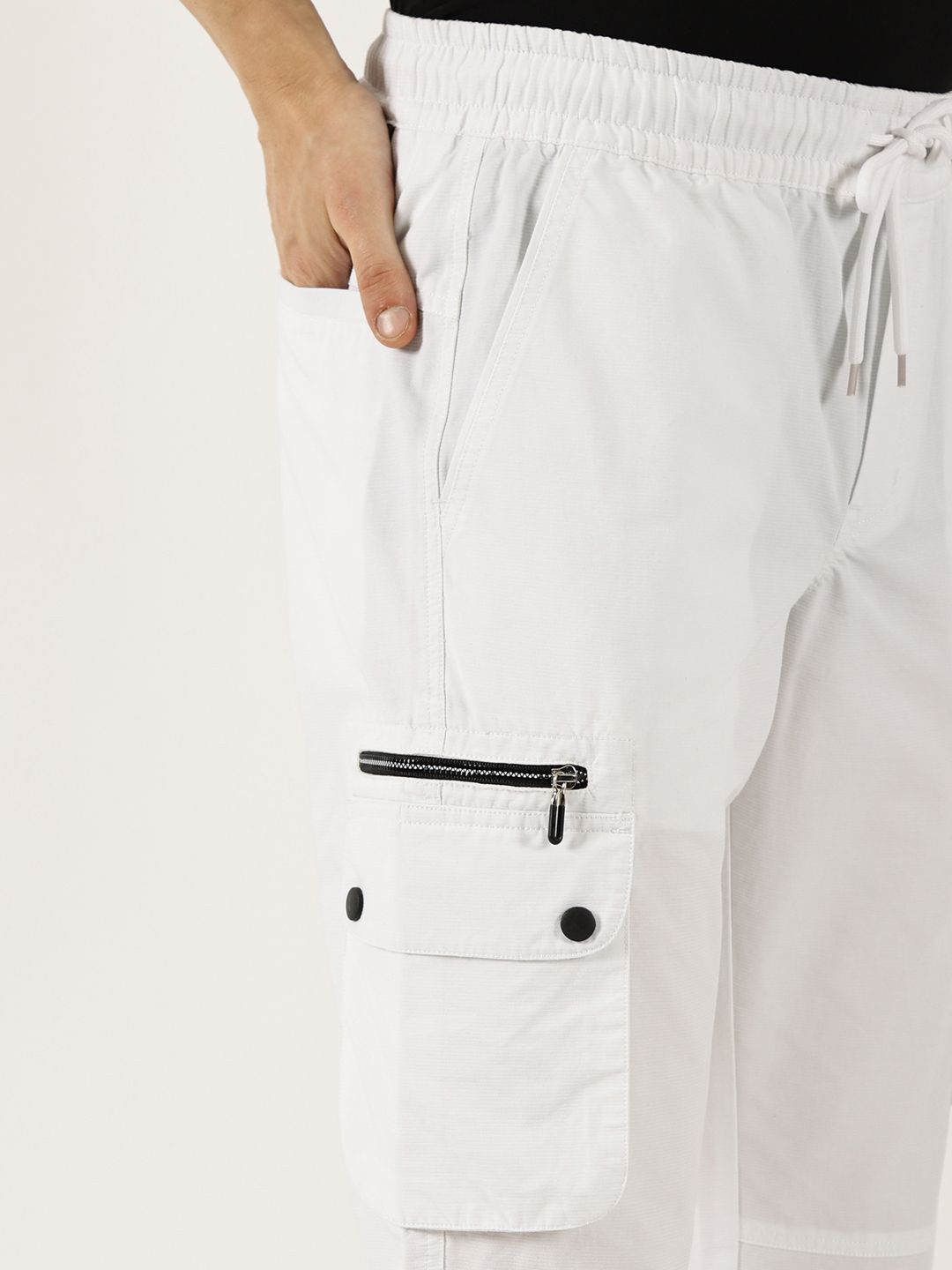 White Pure Cotton Smart Mid-Rise Straight Fit Easy Wash Cargos