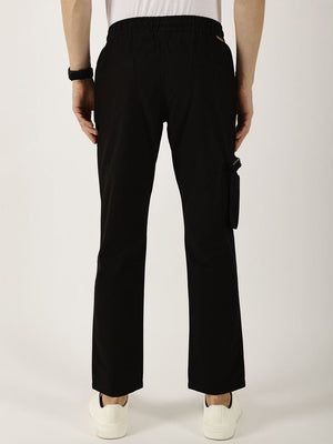 Black Cotton Solid Smart Easy Wash Cargo Trousers