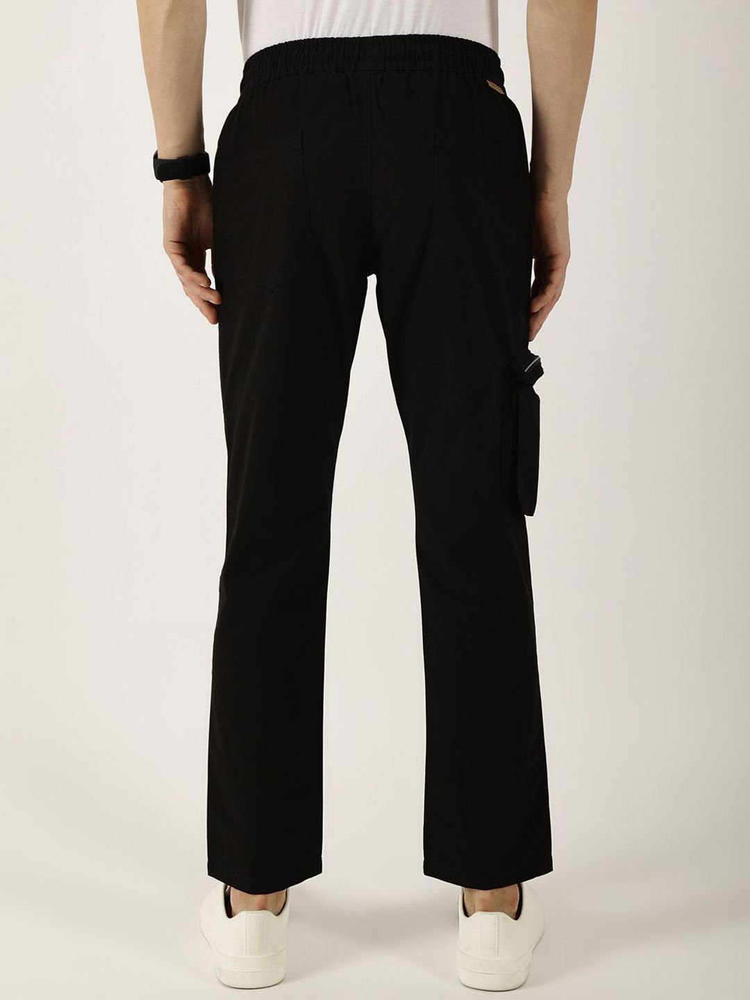 Black Cotton Solid Smart Easy Wash Cargo Trousers