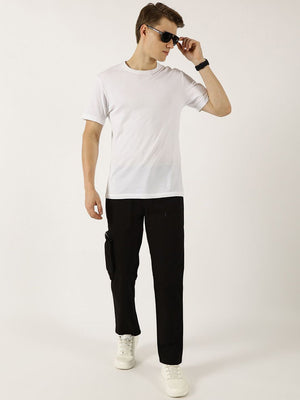 Black Cotton Solid Smart Easy Wash Cargo Trousers