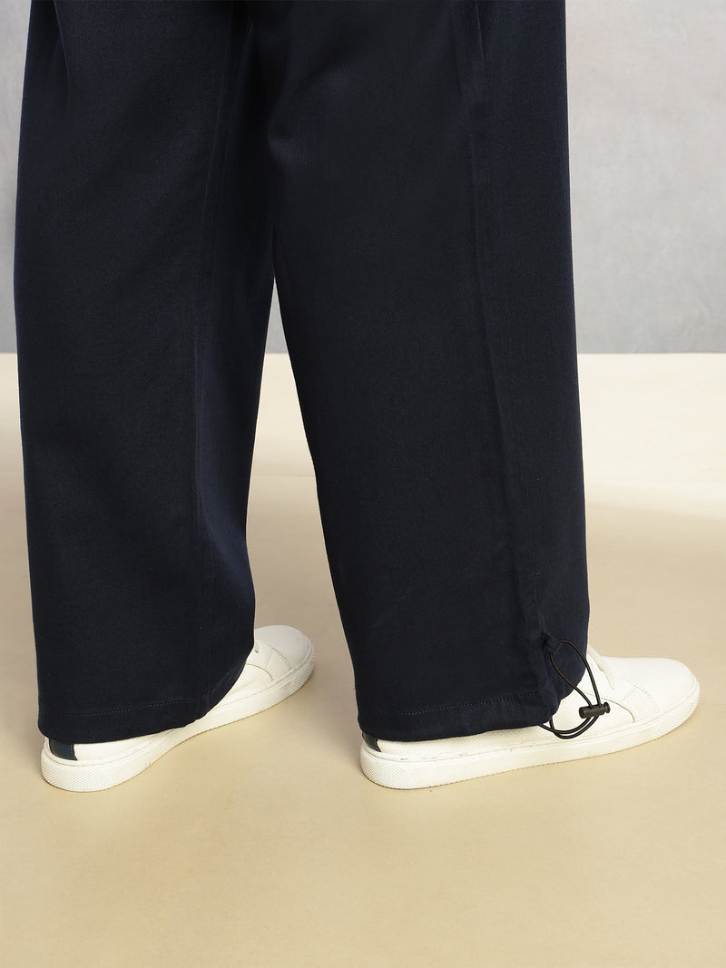 Thomas Scott Men Navy Regular Fit Mid-Rise Solid Woven Trousers with Drawstring Closure & Four Pockets