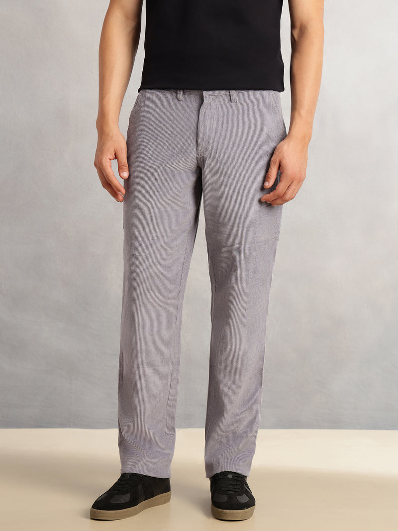 Thomas Scott Men Mid Blue Regular Fit Mid-Rise Textured 4 Pockets Design Corduroy Trouser