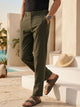 Dark Olive Smart Solid Regular Fit Woven Linen Pleated Trouser For Men