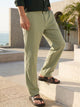 Olive Smart Solid Regular Fit Woven Linen Pleated Trouser For Men