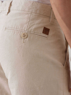 Beige Smart Straight Fit Mid-Rise Solid Woven Linen Trouser For Men