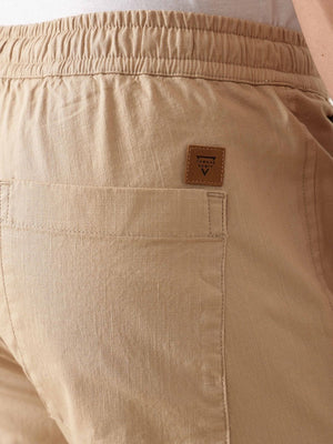 Beige Smart Regular Fit Mid-Rise Solid Woven Cotton Linen Trouser For Men