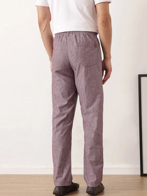 Maroon Smart Relaxed Fit Mid-Rise Solid Cotton Linen Pleated Casual Trouser For Men