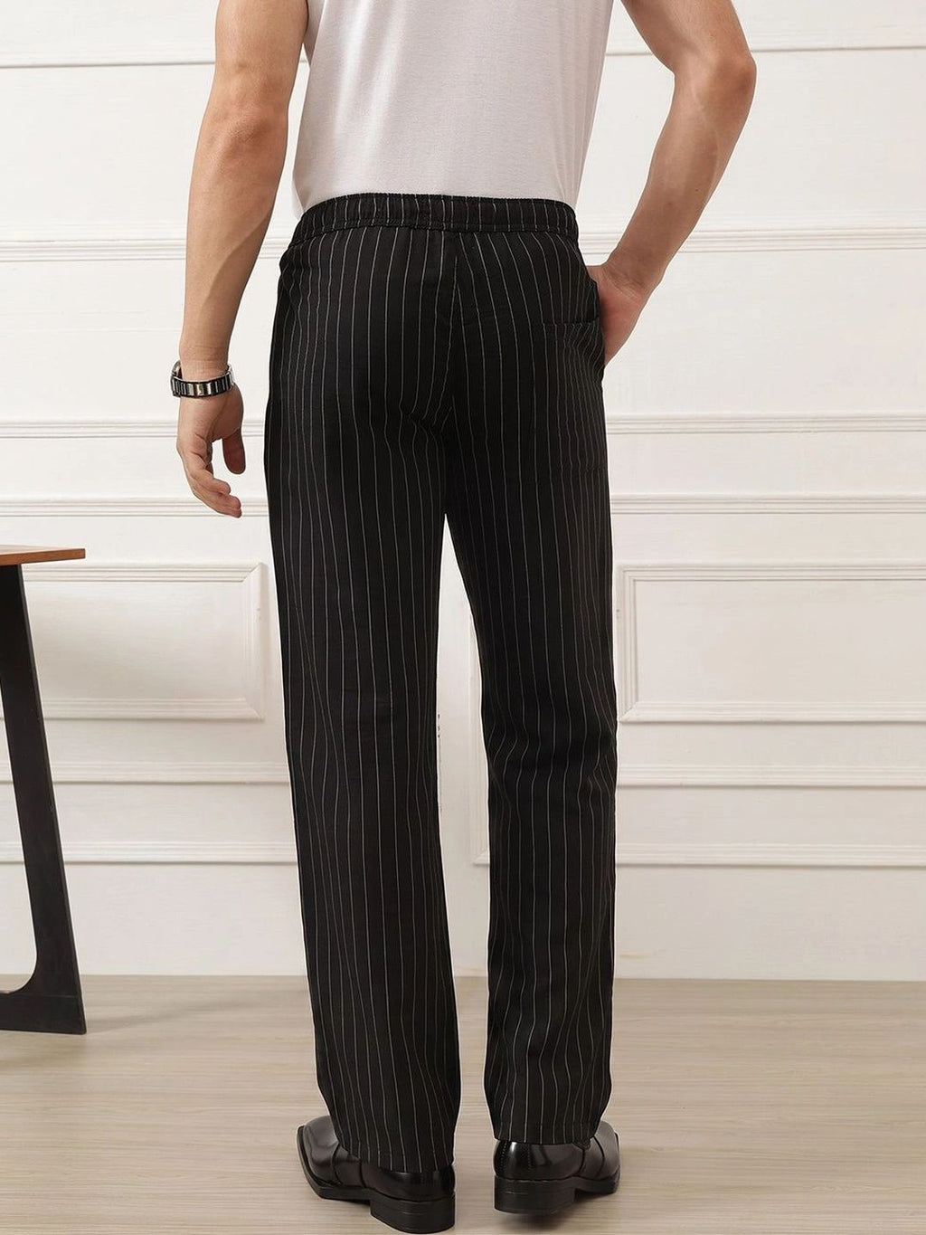 Black Smart Straight Fit Mid-Rise Pleated Woven Trouser For Men