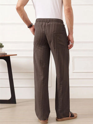 Brown Smart Straight Fit Mid-Rise Pleated Woven Trouser For Men