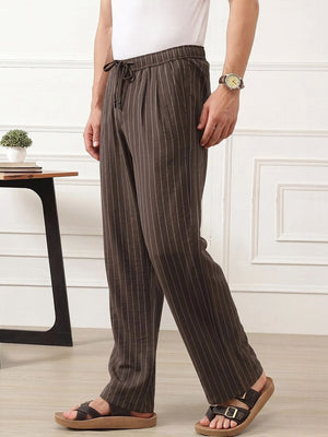 Brown Smart Straight Fit Mid-Rise Pleated Woven Trouser For Men