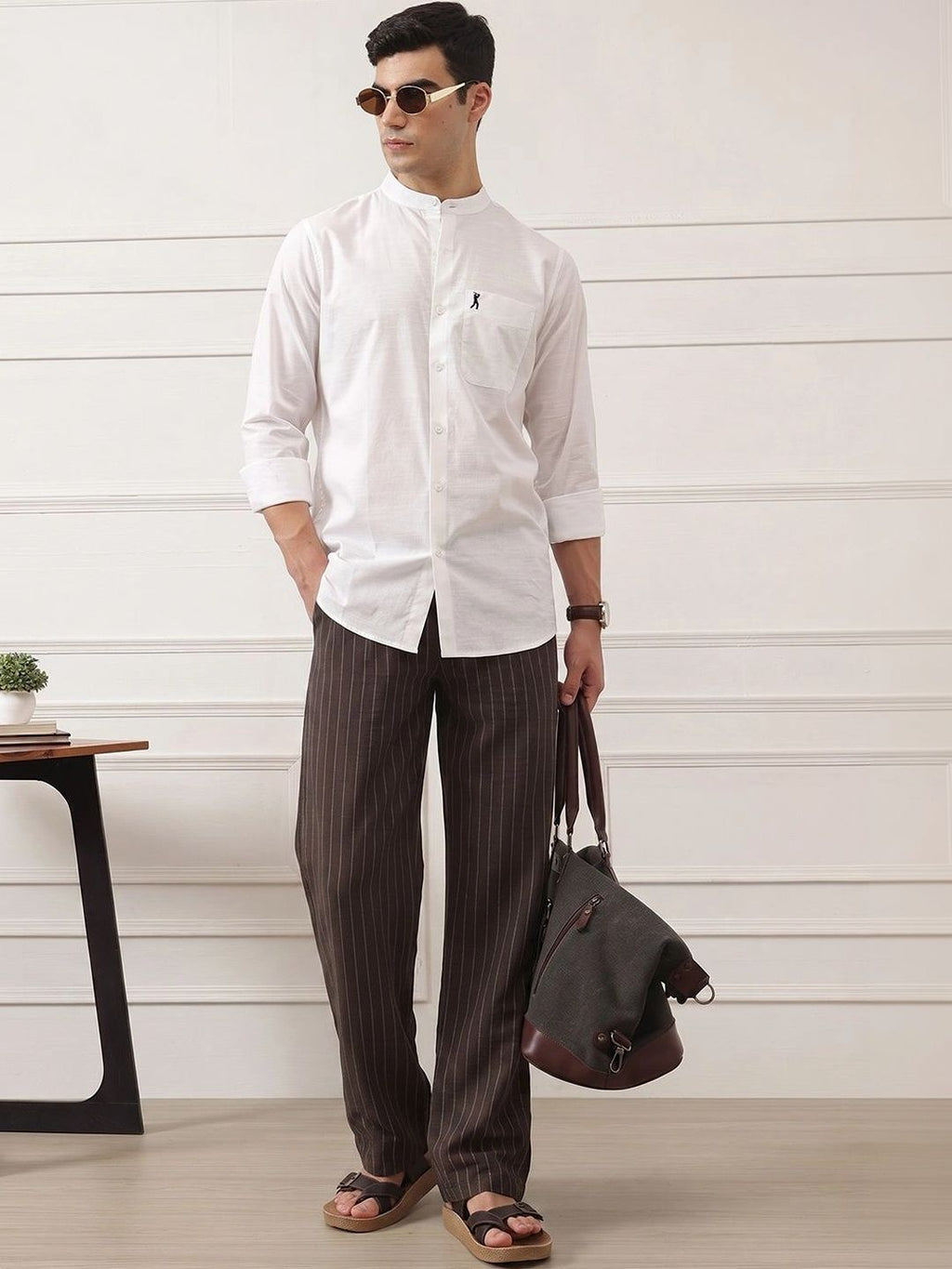 Brown Smart Straight Fit Mid-Rise Pleated Woven Trouser For Men