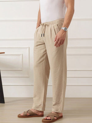 Cream Smart Straight Fit Mid-Rise Pleated Woven Trouser For Men