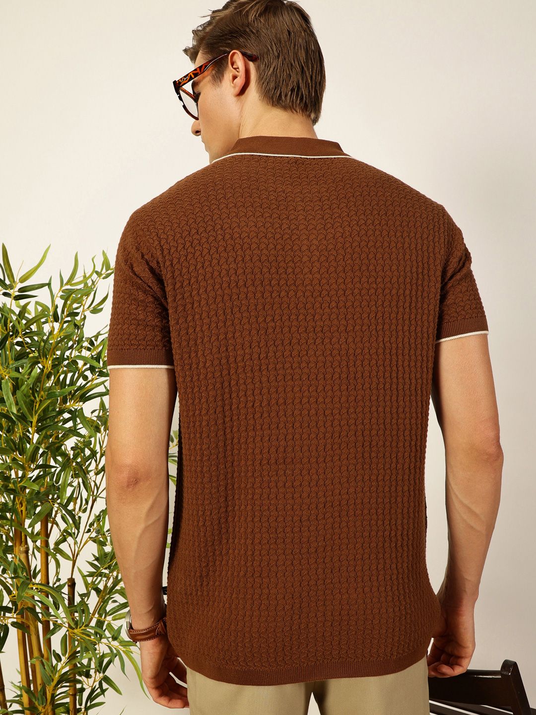 Thomas Scott Men Self Design Regular Fit Knitted Polo T-shirt