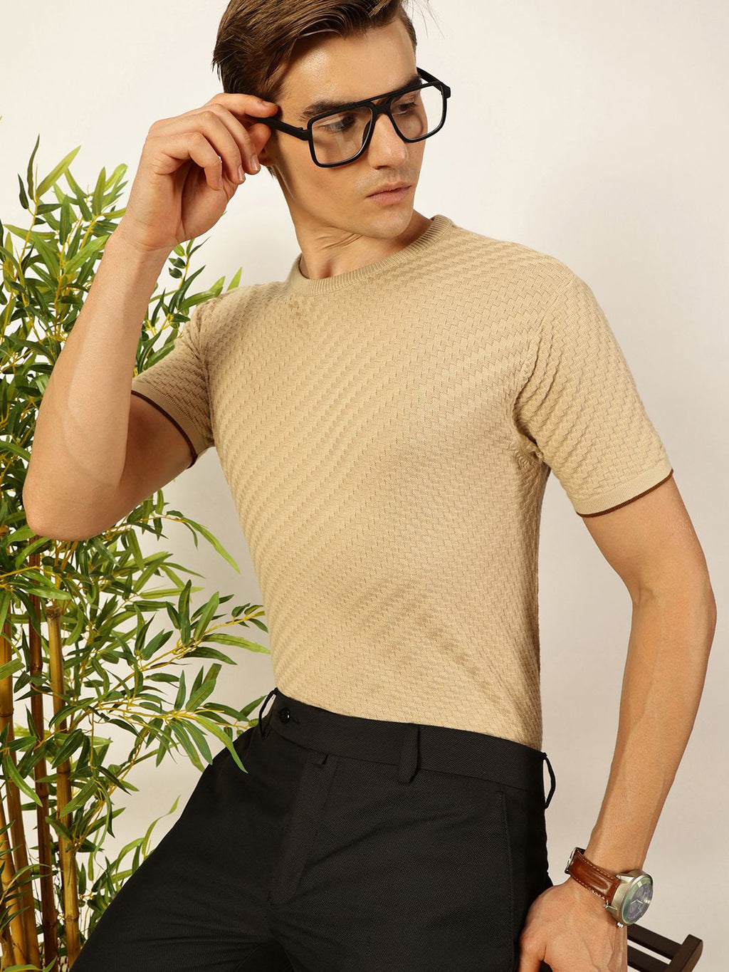 Thomas Scott Men Knit Textured Round Neck T-shirt