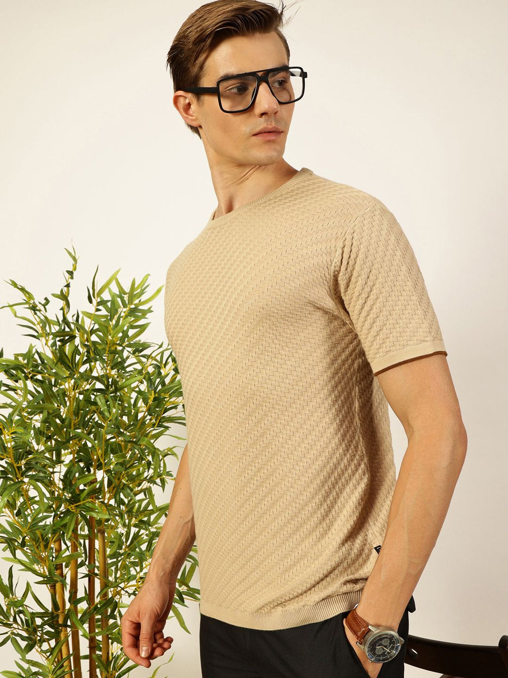 Thomas Scott Men Knit Textured Round Neck T-shirt