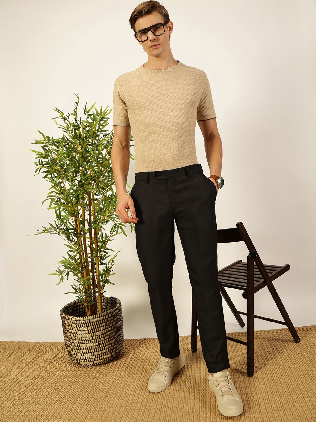 Thomas Scott Men Knit Textured Round Neck T-shirt