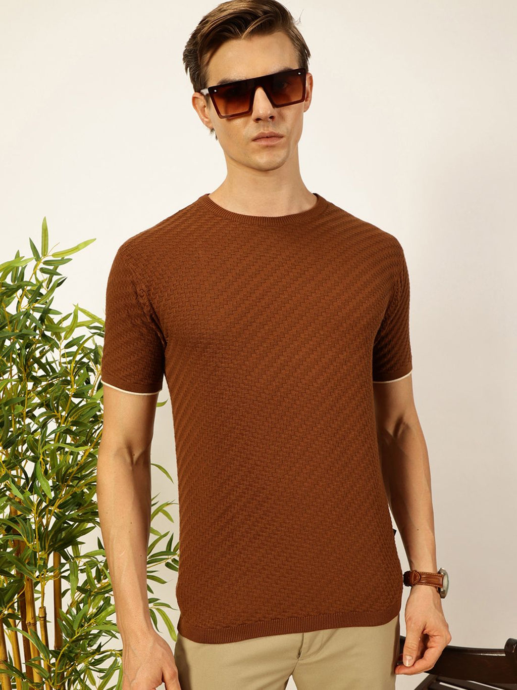 Thomas Scott Men Knit Textured Round Neck T-shirt