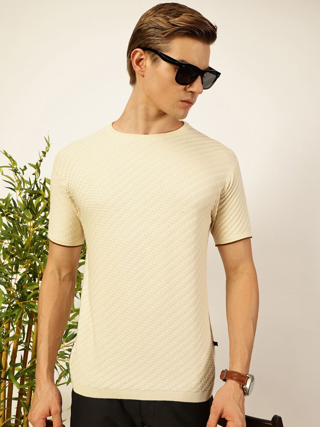 Thomas Scott Men Knit Textured Round Neck T-shirt