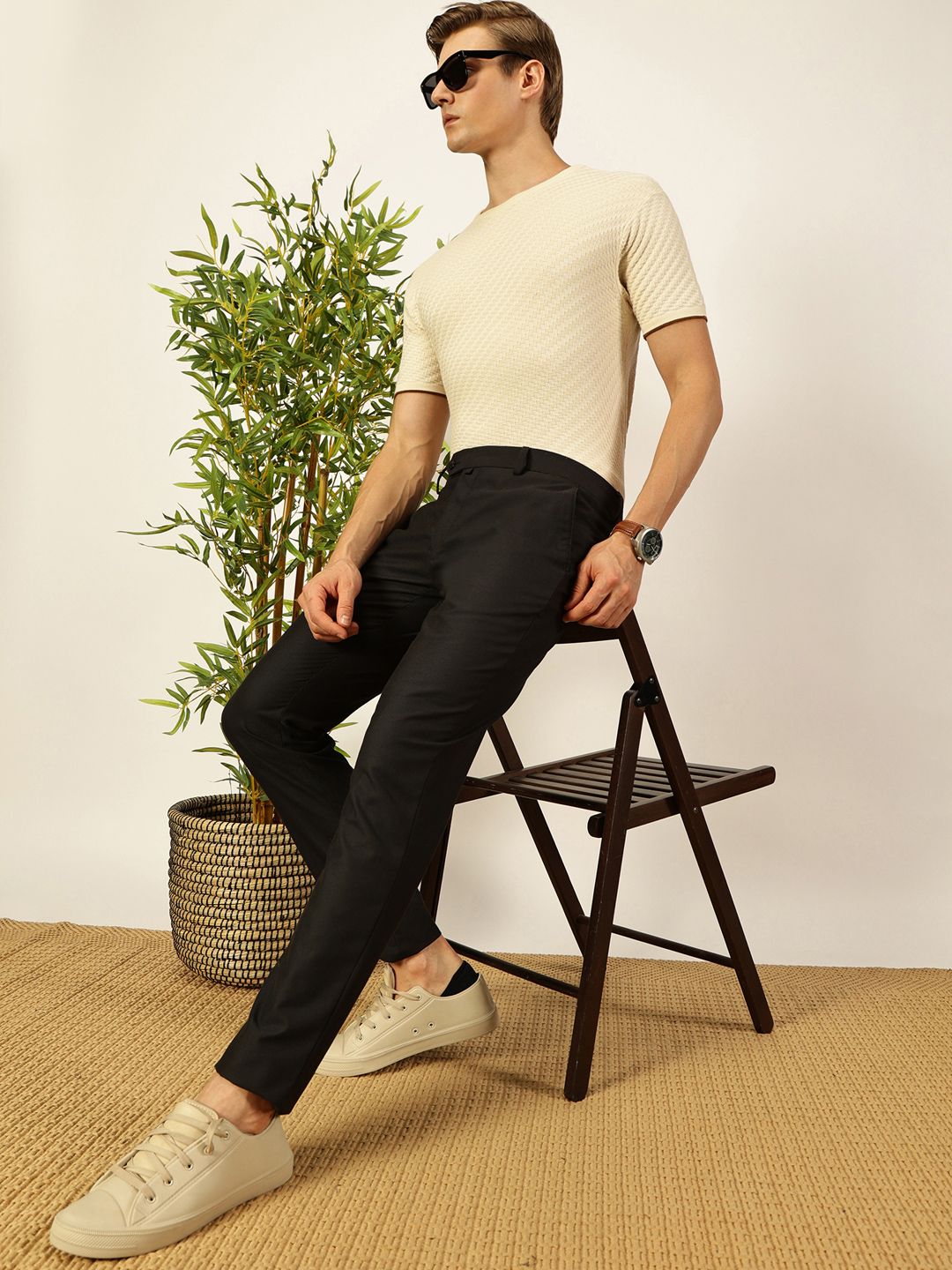 Thomas Scott Men Knit Textured Round Neck T-shirt