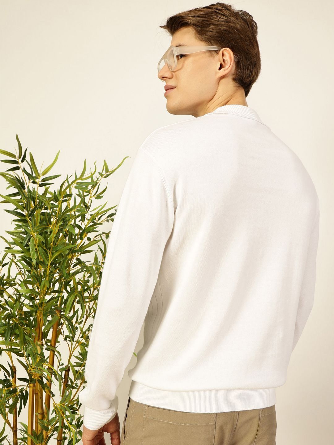 White Regular Fit Long Sleeves Textured Tshirt