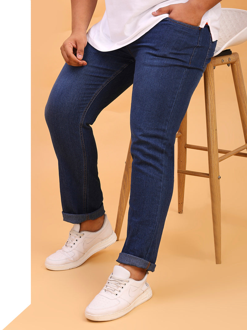Thomas Scott Men Mid Blue Plus Size Mid-Rise Tapered Fit Stretchable Jeans