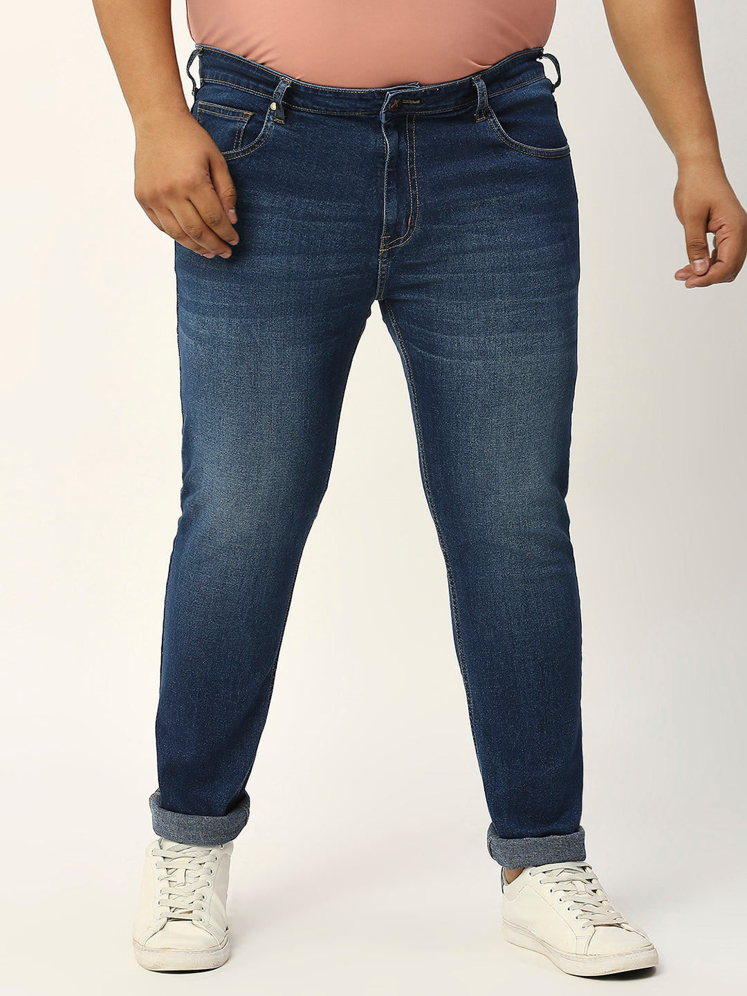 Thomas Scott Men Dark Blue Plus Size Mid-Rise Tapered Fit Stretchable Jeans