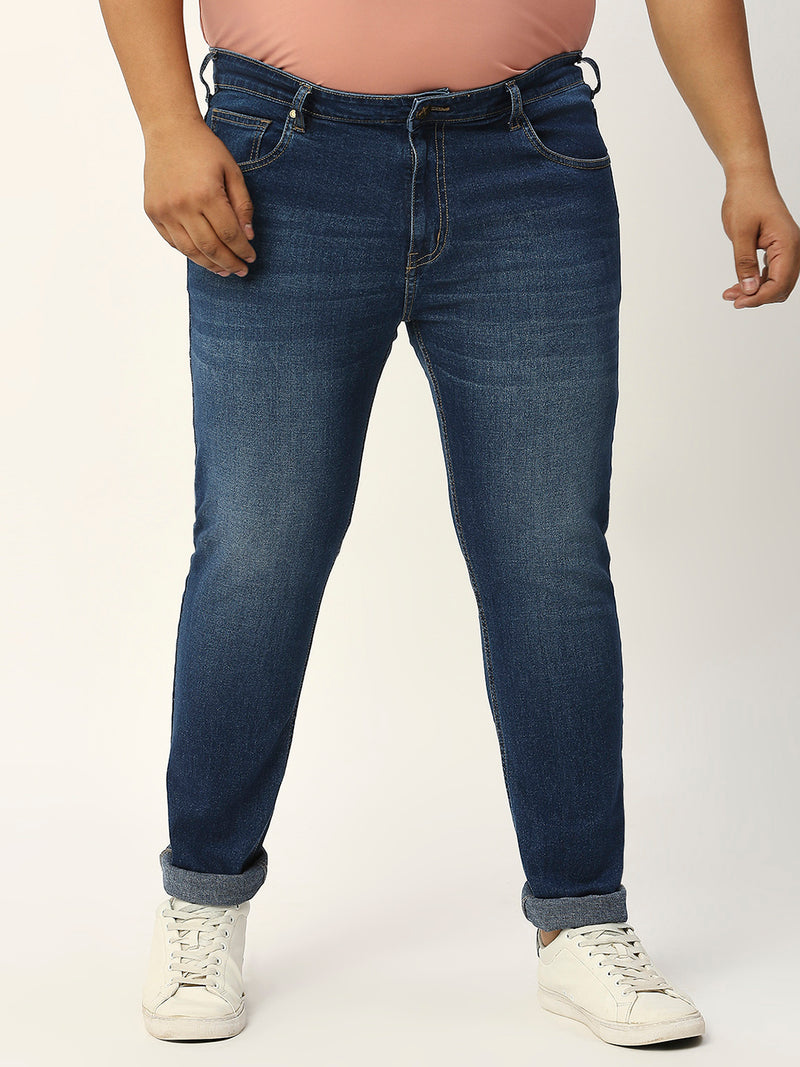 Thomas Scott Men Dark Blue Plus Size Mid-Rise Tapered Fit Stretchable Jeans