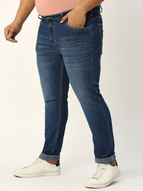 Thomas Scott Men Dark Blue Plus Size Mid-Rise Tapered Fit Stretchable Jeans