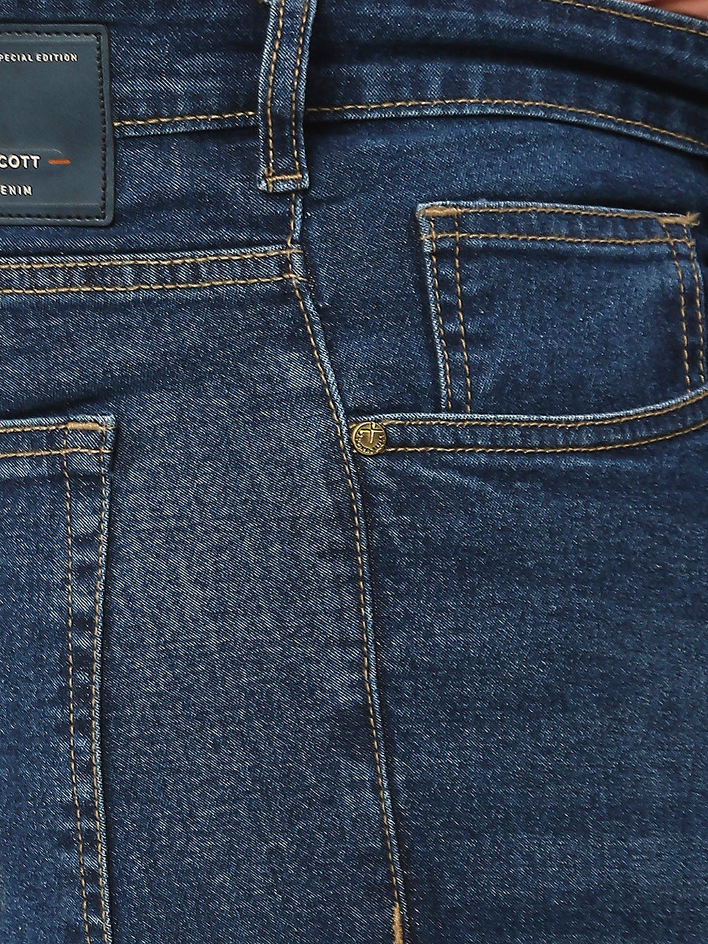 Thomas Scott Men Dark Blue Plus Size Mid-Rise Tapered Fit Stretchable Jeans