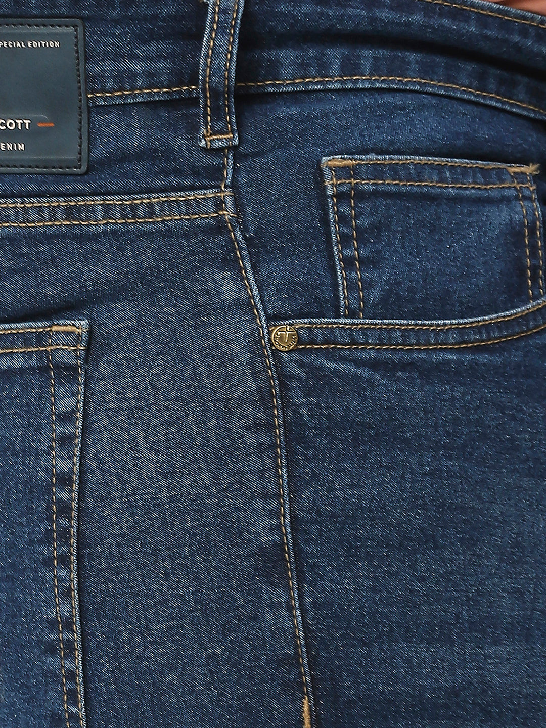 Thomas Scott Men Dark Blue Plus Size Mid-Rise Tapered Fit Stretchable Jeans