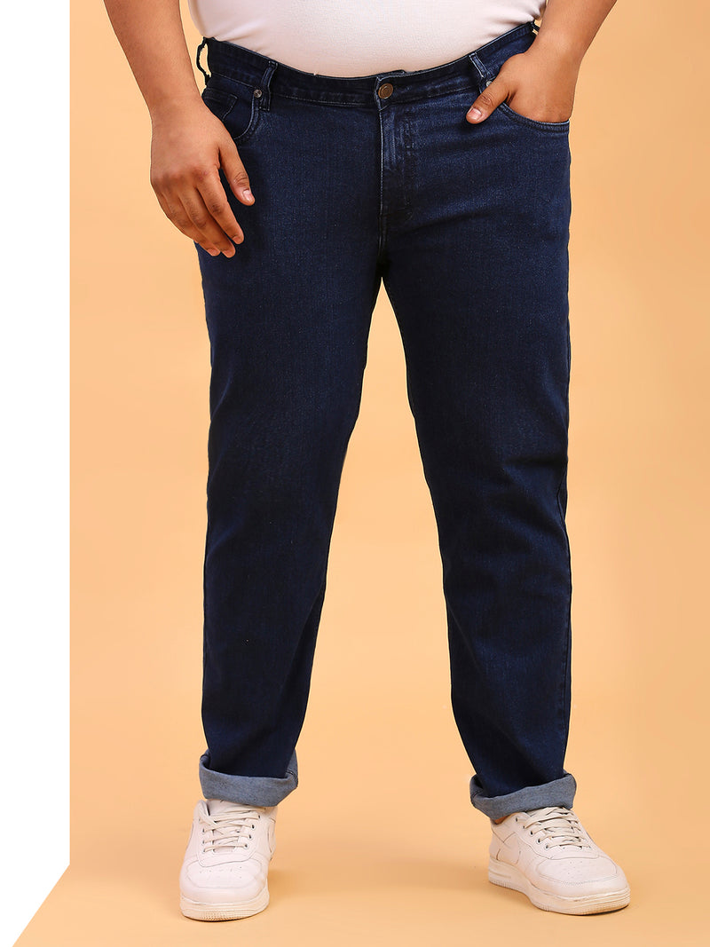 Thomas Scott Men Dark Blue Plus Size Mid-Rise Tapered Fit Stretchable Jeans