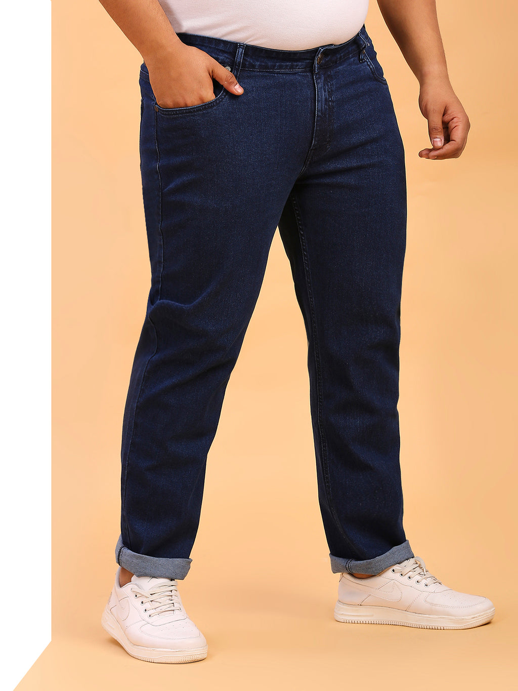 Thomas Scott Men Dark Blue Plus Size Mid-Rise Tapered Fit Stretchable Jeans