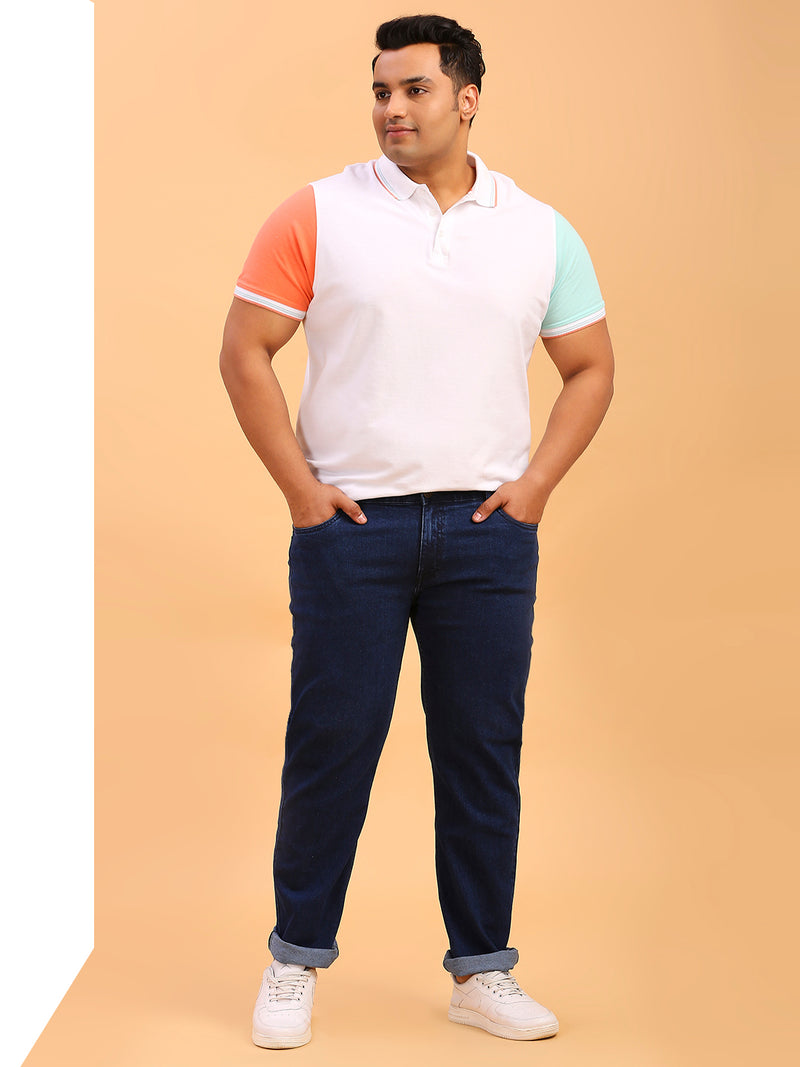 Thomas Scott Men Dark Blue Plus Size Mid-Rise Tapered Fit Stretchable Jeans